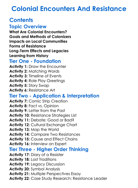 Colonial Encounters And Resistance Worksheet Activity Booklet