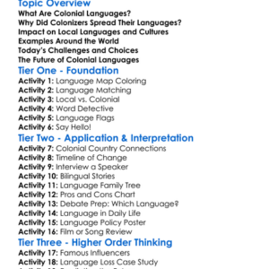 Colonial Languages Worksheet Activity Booklet