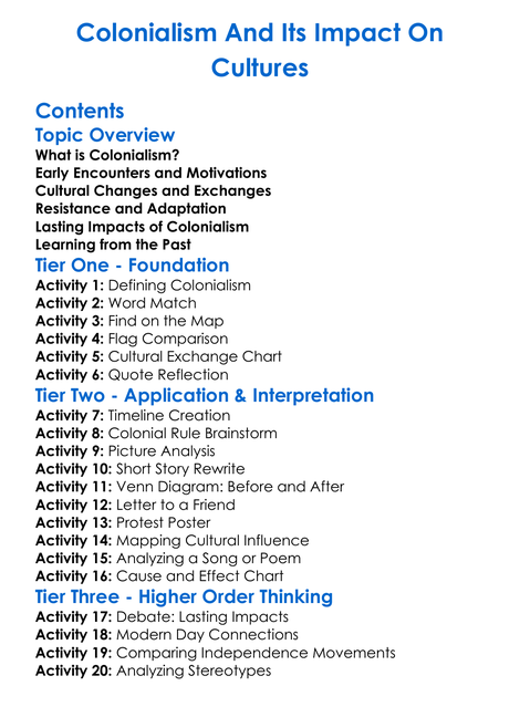 Colonialism And Its Impact On Cultures Worksheet Activity Booklet