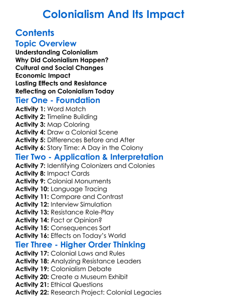 Colonialism And Its Impact Worksheet Activity Booklet