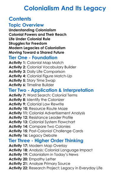 Colonialism And Its Legacy Worksheet Activity Booklet