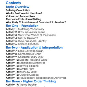 Colonialism And Postcolonial Literature Worksheet Activity Booklet