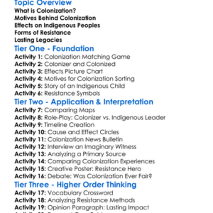 Colonization And Resistance Worksheet Activity Booklet