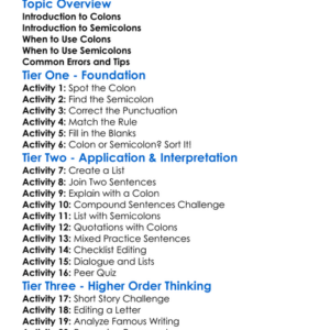 Colons And Semicolons Worksheet Activity Booklet