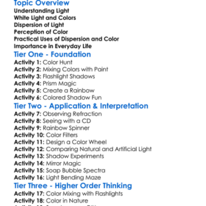 Color And Dispersion Of Light Worksheet Activity Booklet
