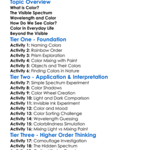 Color And The Visible Spectrum Worksheet Activity Booklet