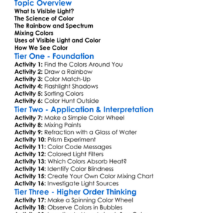 Color And Visible Light Worksheet Activity Booklet