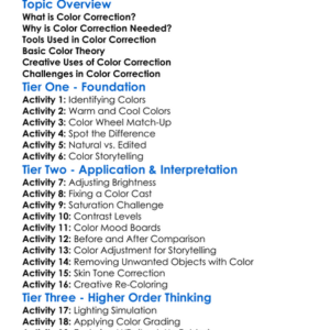Color Correction Worksheet Activity Booklet