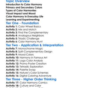 Color Harmonies Worksheet Activity Booklet
