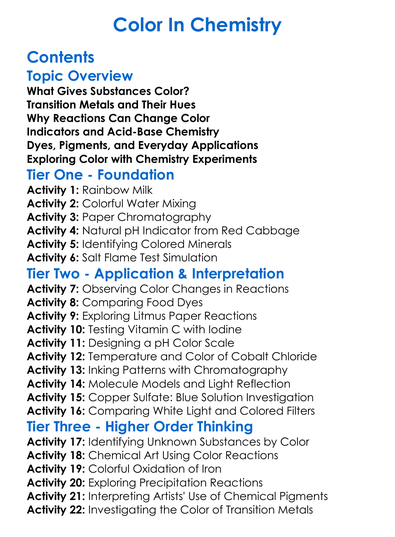 Color In Chemistry Worksheet Activity Booklet