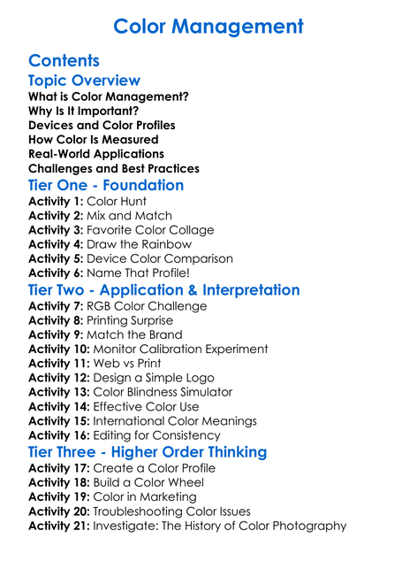 Color Management Worksheet Activity Booklet