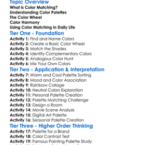 Color Matching And Palettes Worksheet Activity Booklet