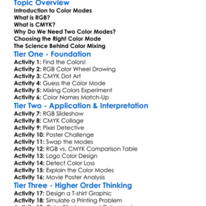 Color Modes Rgb And Cmyk Worksheet Activity Booklet