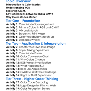 Color Modes Rgb  Cmyk Worksheet Activity Booklet