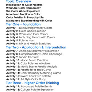 Color Palettes And Harmonies Worksheet Activity Booklet