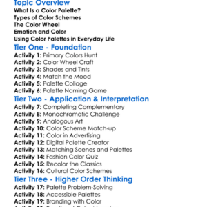 Color Palettes And Schemes Worksheet Activity Booklet
