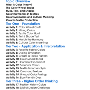 Color Theory In Textiles Worksheet Activity Booklet