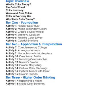 Color Theory Worksheet Activity Booklet