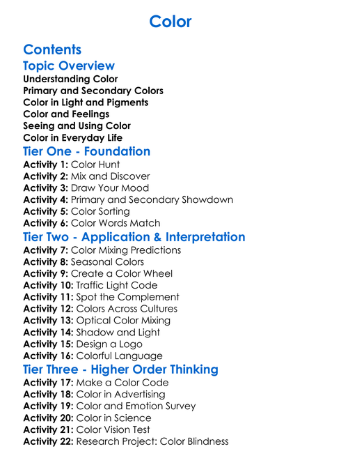 Color Worksheet Activity Booklet