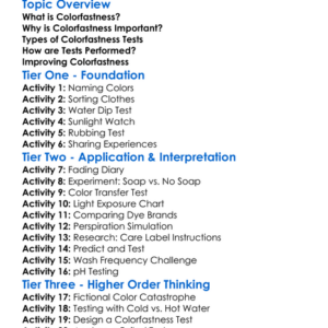 Colorfastness Testing Worksheet Activity Booklet
