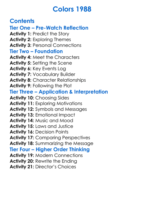 Colors 1988 Worksheet Activity Booklet