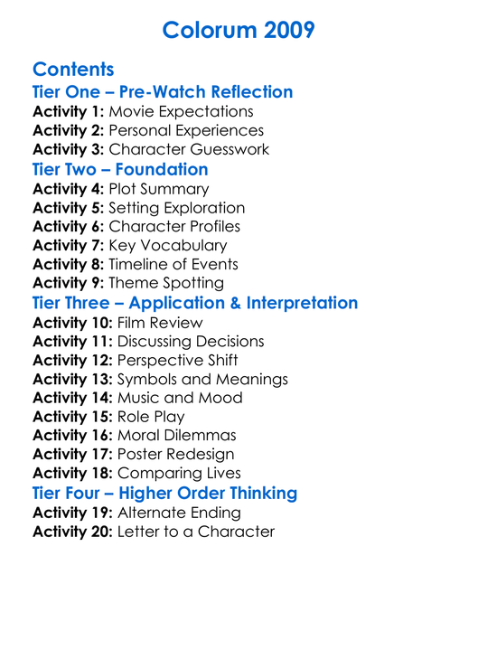 Colorum 2009 Worksheet Activity Booklet