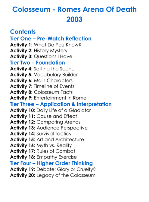 Colosseum Worksheet Activity Booklet