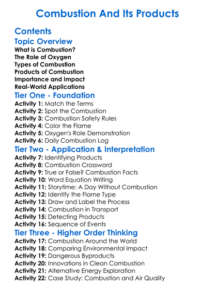 Combustion And Its Products Worksheet Activity Booklet