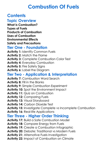 Combustion Of Fuels Worksheet Activity Booklet