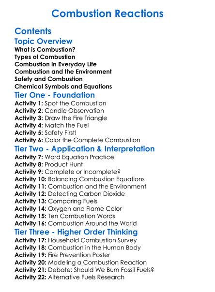 Combustion Reactions Worksheet Activity Booklet