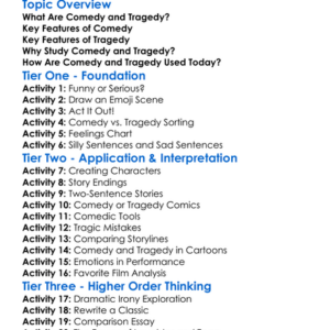 Comedy And Tragedy Worksheet Activity Booklet