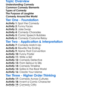 Comedy Conventions Worksheet Activity Booklet