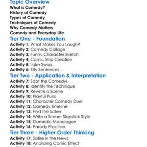 Comedy In Literature Worksheet Activity Booklet