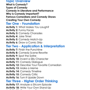 Comedy Worksheet Activity Booklet