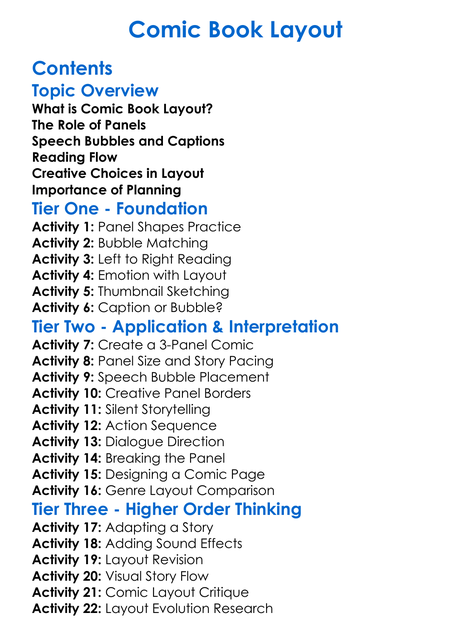 Comic Book Layout Worksheet Activity Booklet