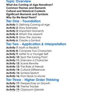 Coming-Of-Age Narratives Worksheet Activity Booklet