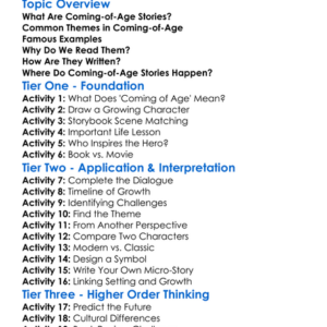 Coming-Of-Age Stories Worksheet Activity Booklet