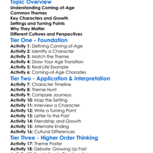 Coming-Of-Age Themes Worksheet Activity Booklet