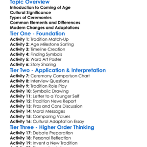 Coming Of Age Traditions Worksheet Activity Booklet