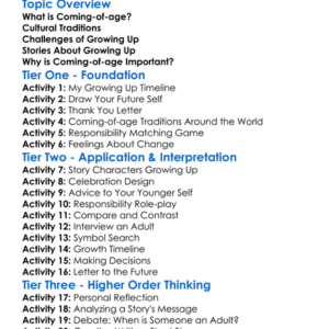 Coming-Of-Age Worksheet Activity Booklet