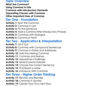 Comma Usage Worksheet Activity Booklet
