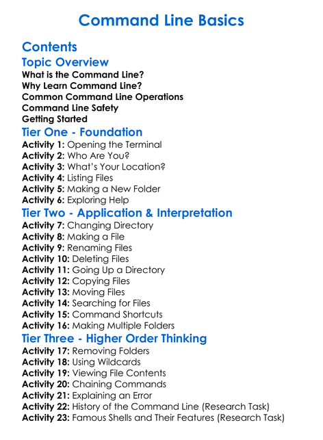 Command-Line Basics Worksheet Activity Booklet