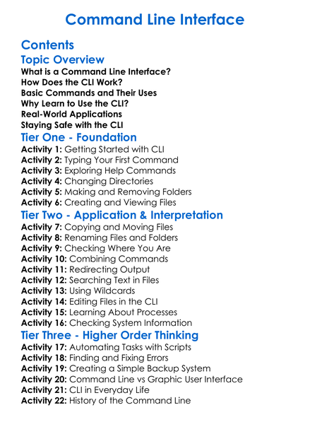 Command Line Interface Worksheet Activity Booklet