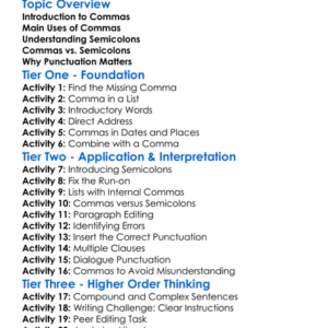 Commas And Semicolons Worksheet Activity Booklet