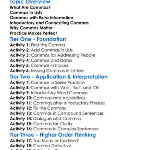 Commas Worksheet Activity Booklet