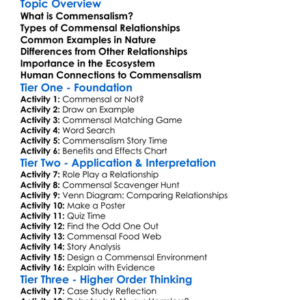 Commensalism And Its Examples Worksheet Activity Booklet