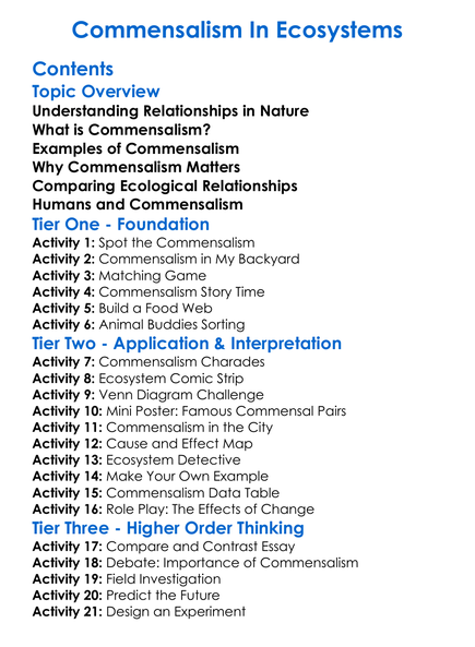 Commensalism In Ecosystems Worksheet Activity Booklet