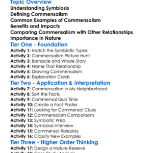 Commensalism In Nature Worksheet Activity Booklet