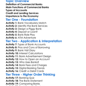 Commercial Banks Worksheet Activity Booklet