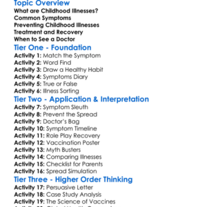 Common Childhood Illnesses Worksheet Activity Booklet